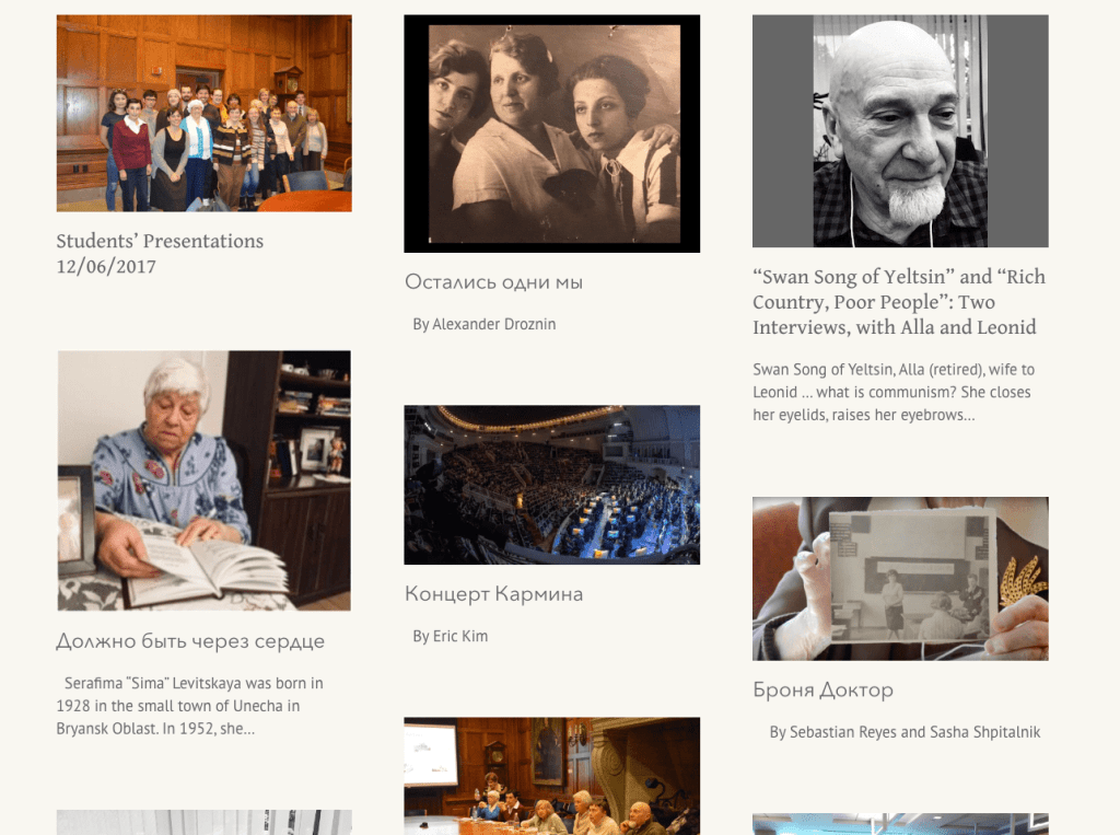 A screengrab of student projects from Engaged Scholarship Project at the Jewish Community for the Elderly.