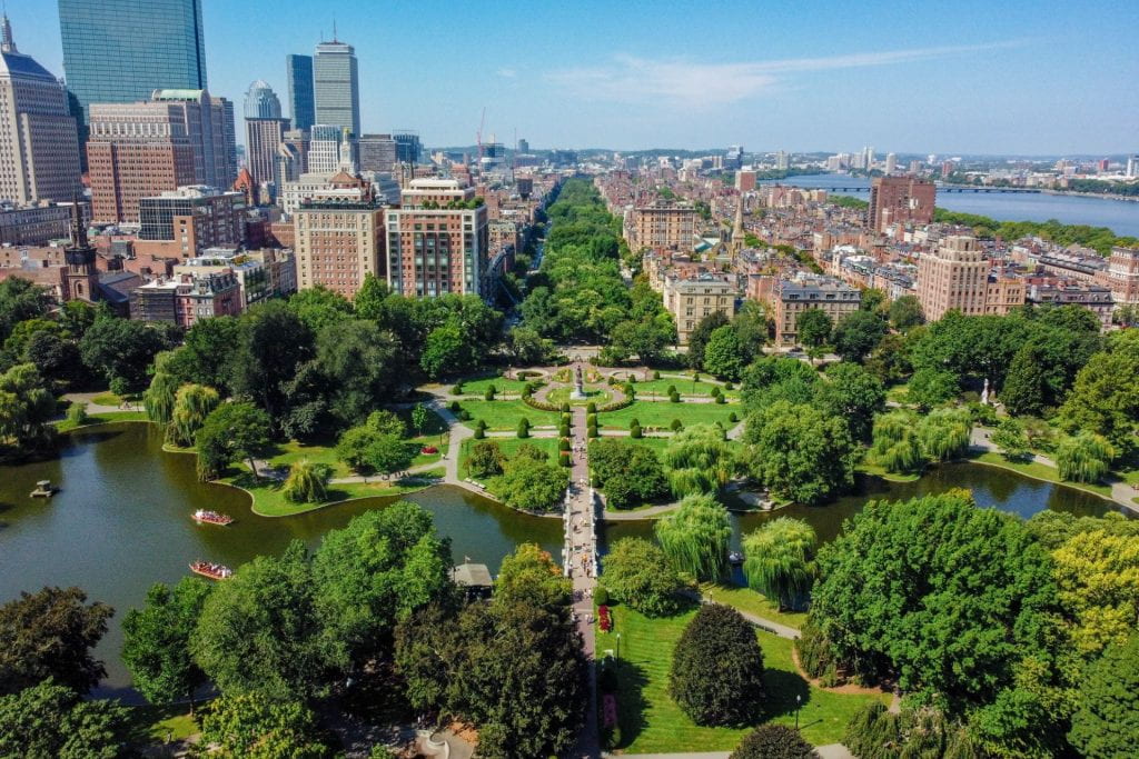 Aerial of Boston Public Garden.